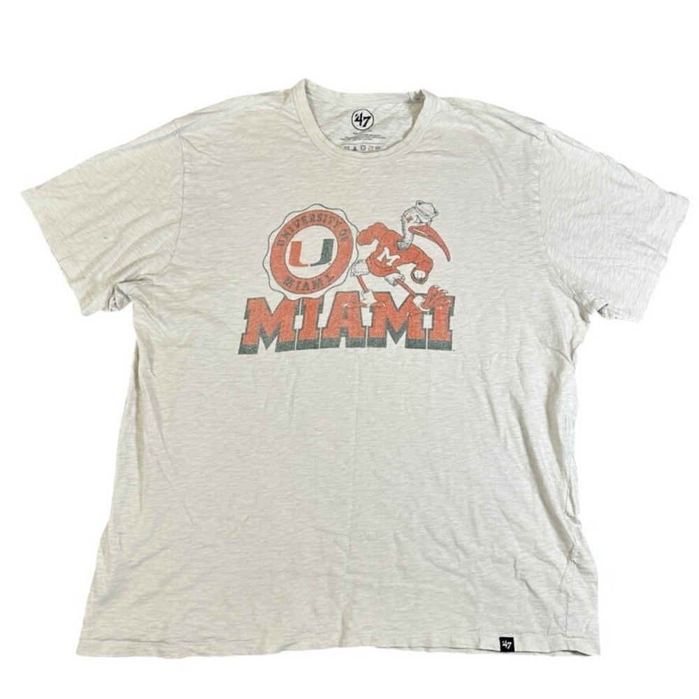 47 Brand University of Miami Hurricanes Sebastian Ibis T-Shirt Mens XXL Beige